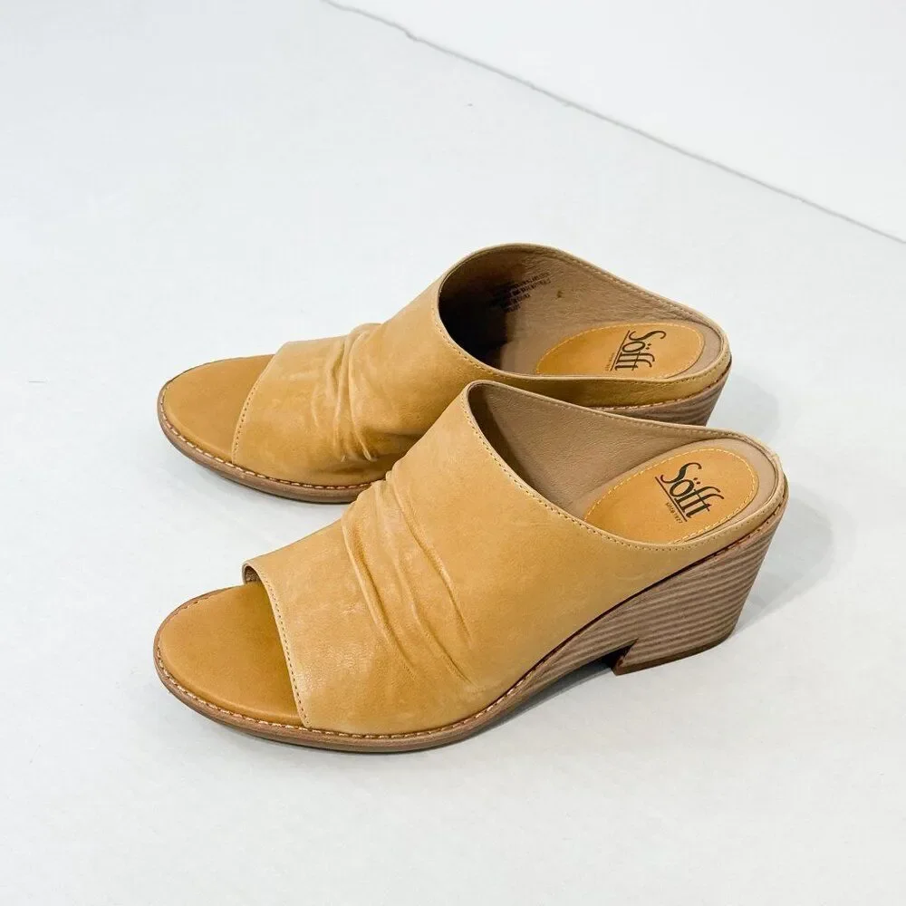 Sofft Strathmore NWB Sz 10 Soleil Yellow Luxe Italian Ruched Slide Wedge Shoes